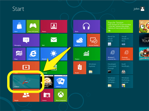 Starting desktop from Windows 8