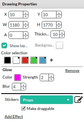 New Sparkbooth drawing properties dialog