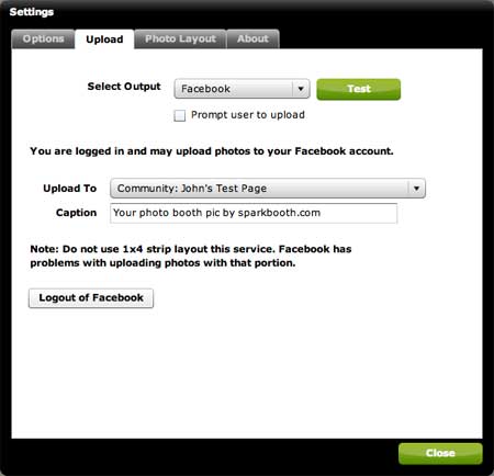 Sparkbooth Facebook Settings