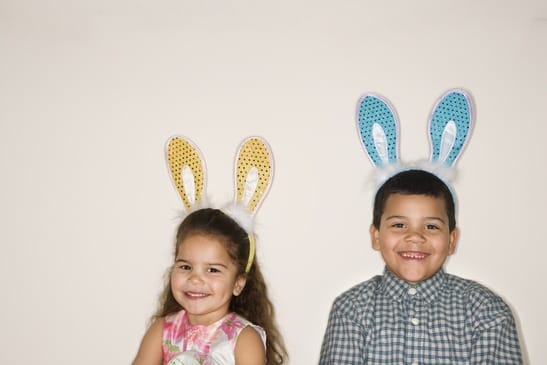 Kids wearing bunny ears.