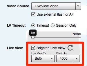 Sparkbooth dark liveview settings