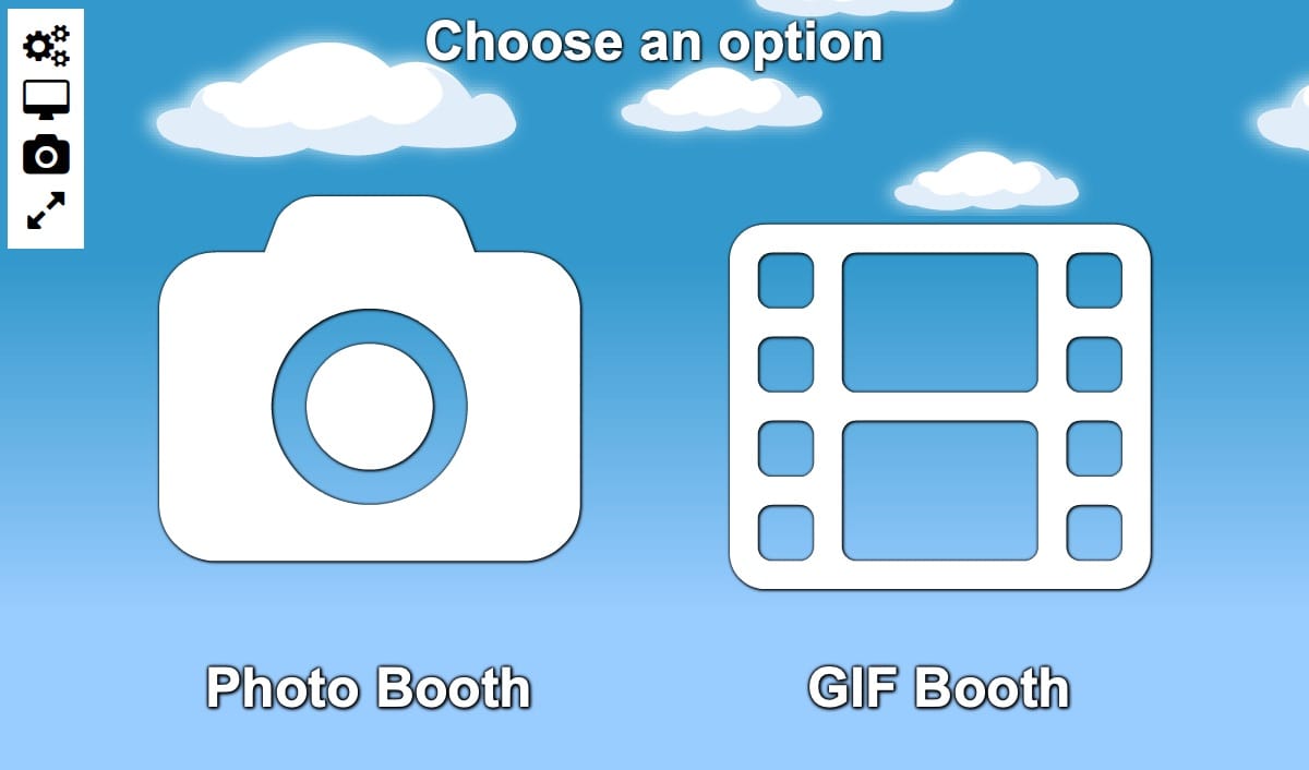 Photo or GIF Booth Selection Start Screen