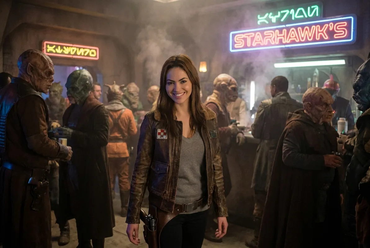 AI photo transformation: sci-fi cantina scene